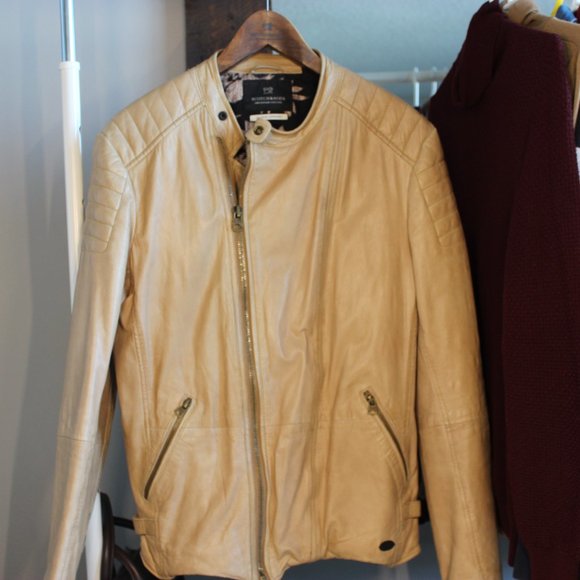 Scotch & Soda Tan Biker Leather Jacket - Picture 5 of 7